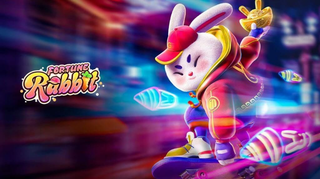 O coelho da sorte. Como jogar Fortune Rabbit, rodeado por moedas de ouro.