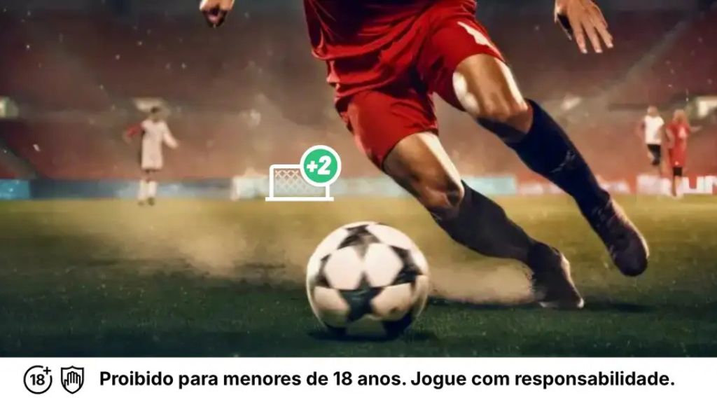 Placar de um jogo de futebol mostrando 2 a 0, indicando o ganho antecipado da KTO.