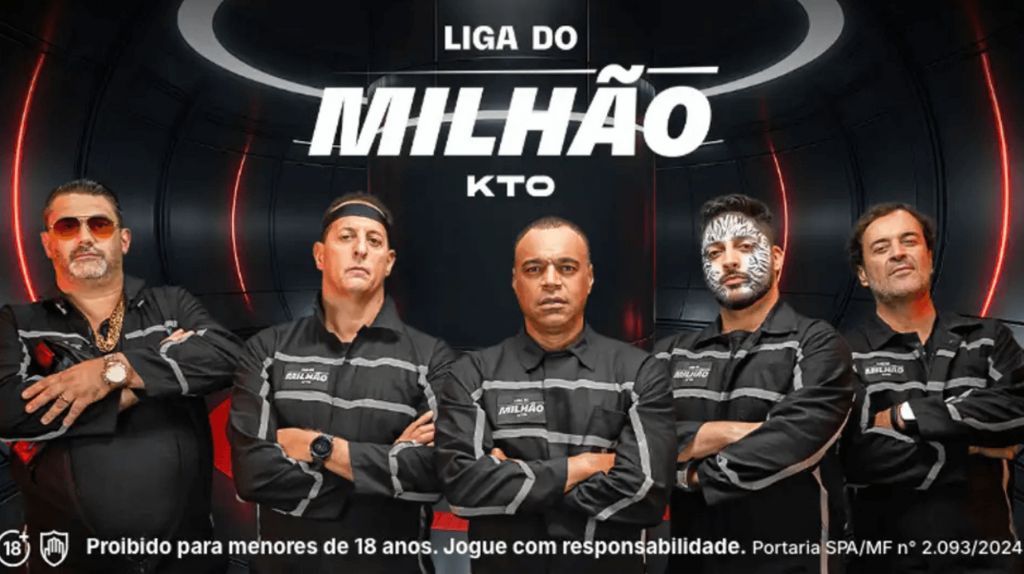 Um prêmio de R$1.000.000 em destaque, com um fundo de apostas esportivas da KTO.