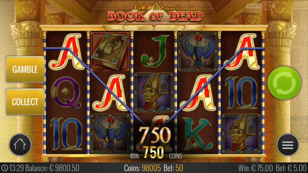 Versão demo grátis do slot Book of Dead da Play’n GO.