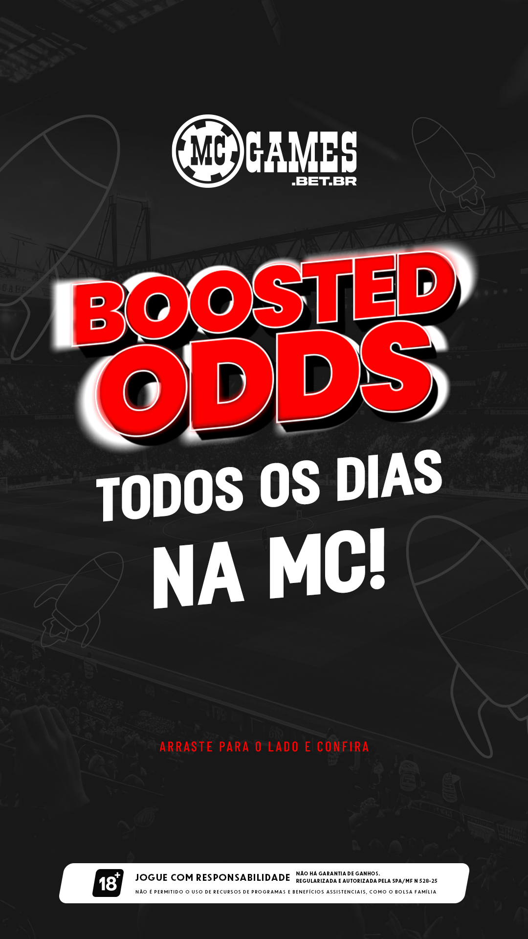 A MC Games divulga a promoção "Boosted Odds", com cotações turbinadas todos os dias para apostas esportivas.