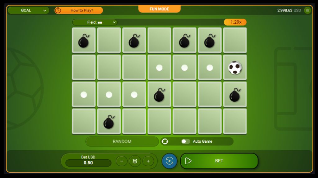 Goal Spribe mini-game de apostas online com tema de futebol.