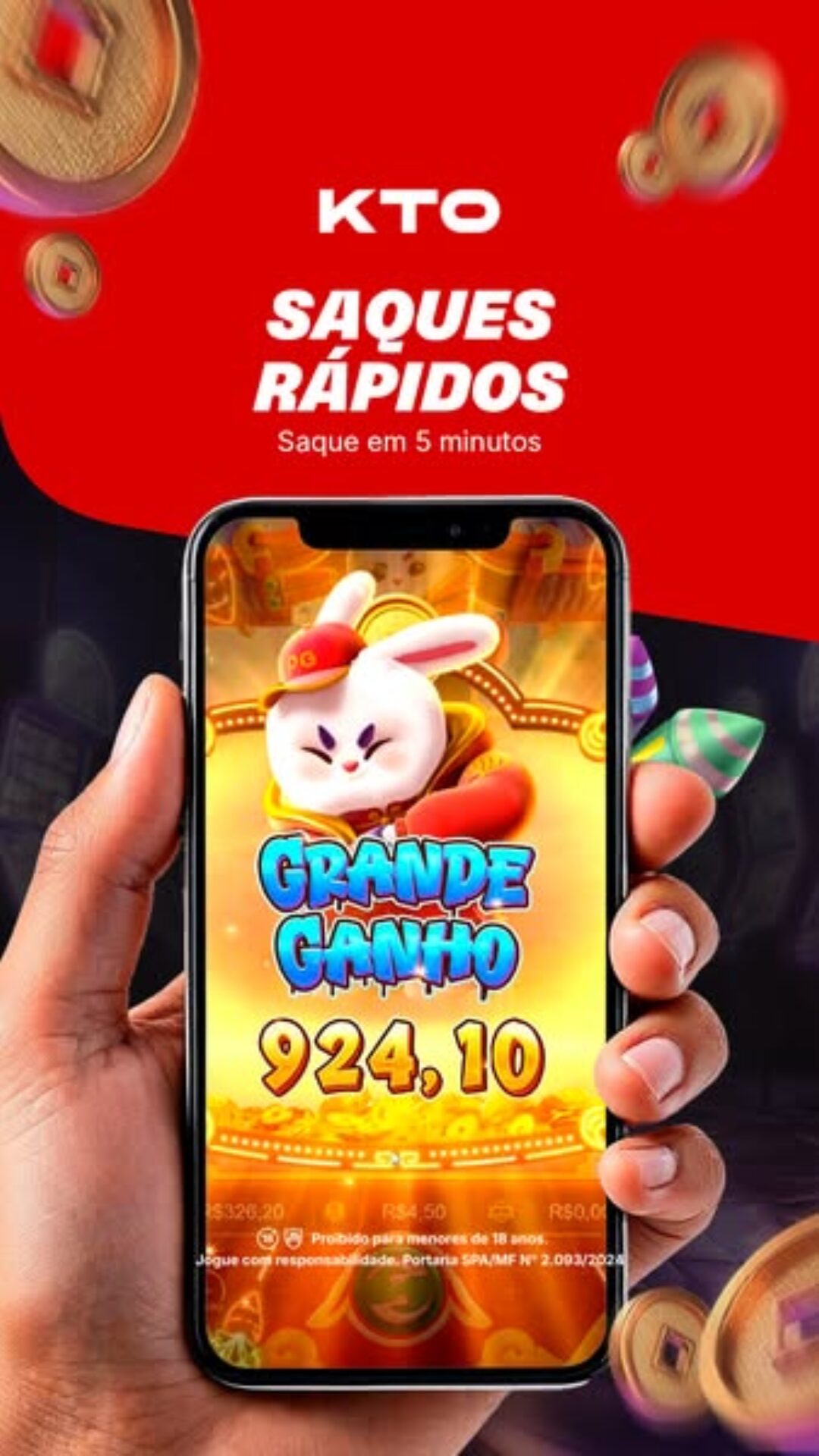 Pôster promocional da KTO para apostas esportivas e jogos de cassino, destacando um bônus com imagens dos jogos Aviator e Spaceman.