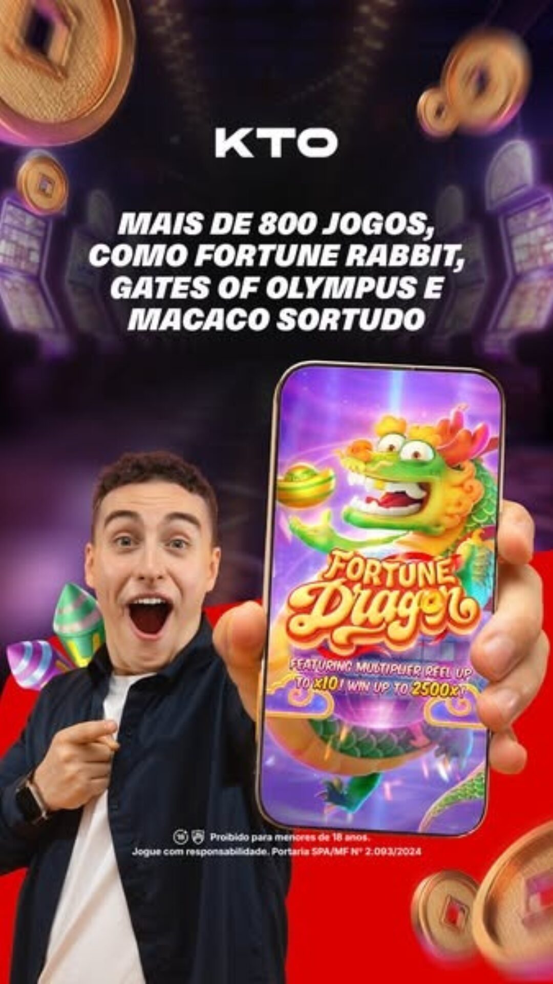 Banner da KTO com oferta de bônus, ilustrando a diversidade de apostas esportivas e jogos de cassino online populares, como roleta, slots e crash games.