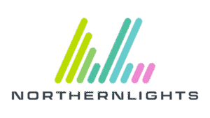 Logo e interface de slot da Northern Lights Gaming, estúdio de jogos online.