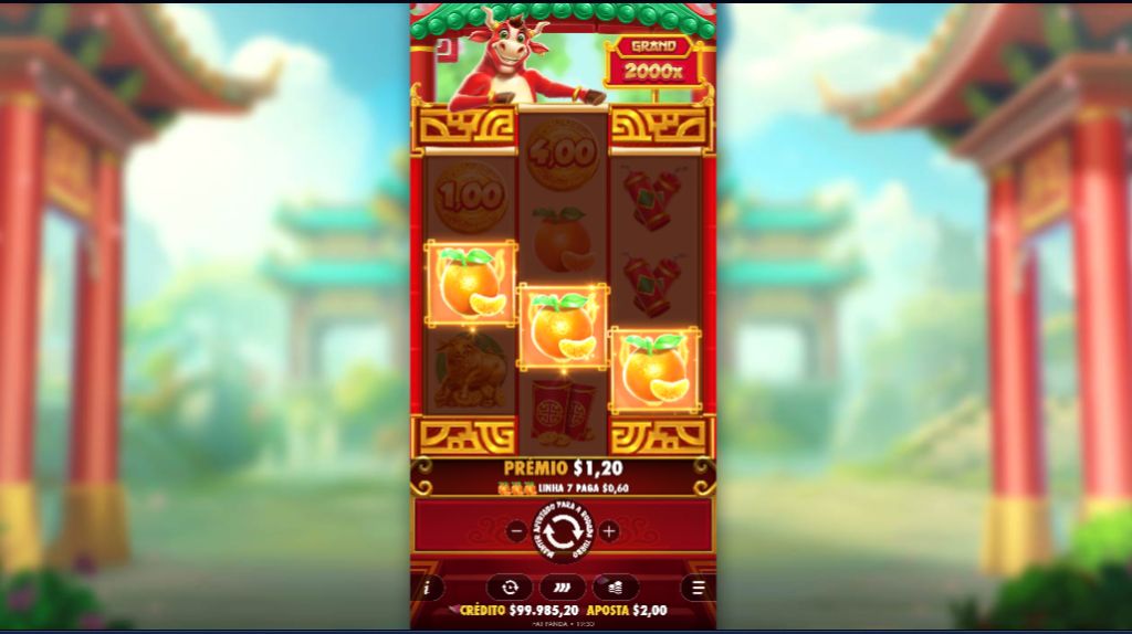 Tela do slot Touro Sortudo mostrando símbolos de dinheiro e o recurso Hold & Spin com coletor (Collect).