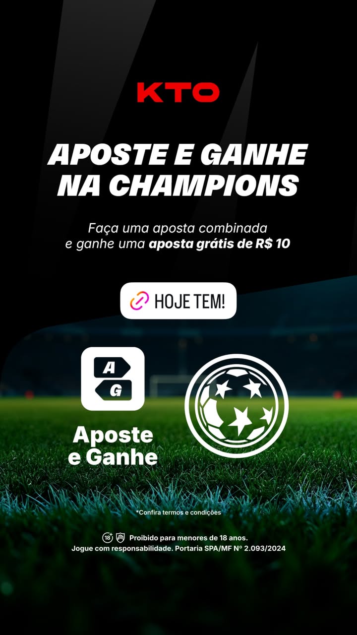 Promoção KTO na Champions League, aposta combinada com direito a aposta grátis de R$10.