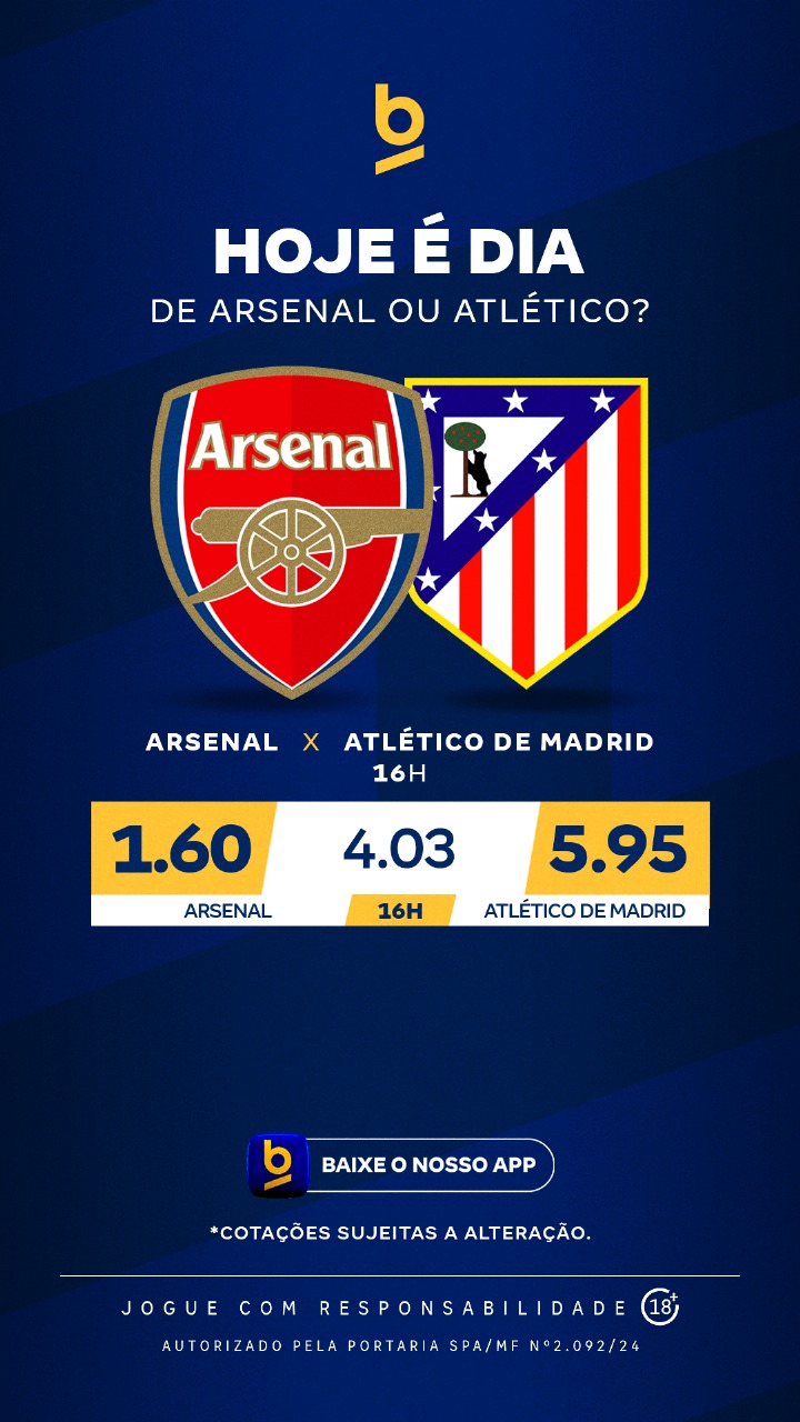 A Betnacional apresenta as cotações para o duelo entre Arsenal e Atlético de Madrid pela Champions League, com destaque para o favoritismo do time inglês.